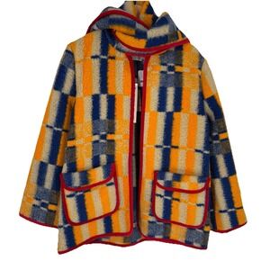 Carleen Womens Scarf Jacket Size M‎ Vintage Wool Blanket Velvet One of a Kind